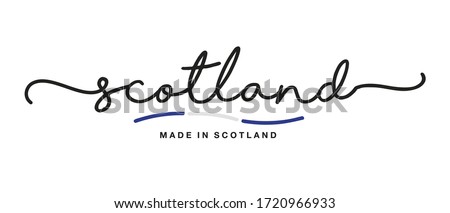 Made in Scotland handwritten calligraphic lettering logo sticker flag ribbon banner