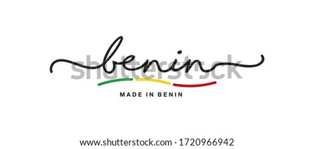 Made in Benin handwritten calligraphic lettering logo sticker flag ribbon banner