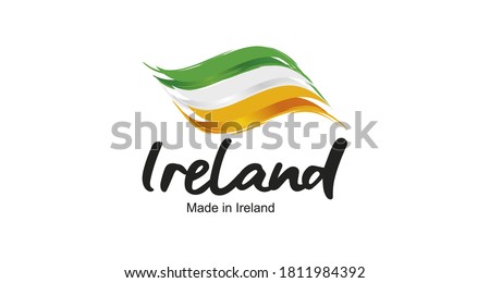 Made in Ireland handwritten flag ribbon typography lettering logo label banner