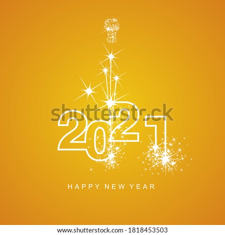 Happy New Year 2021 firework white line design numbers orange yellow background