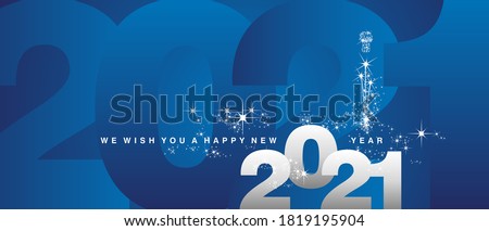 We wish you a Happy New Year 2021 sparkle firework white silver blue greeting card