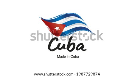 Made in Cuba handwritten flag ribbon typography lettering logo label banner