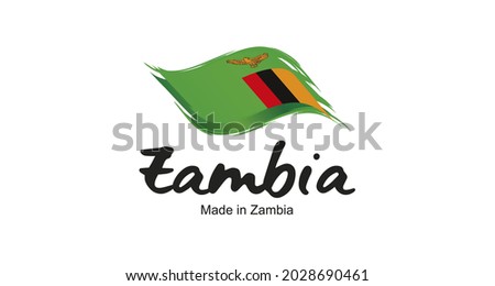 Made in Zambia handwritten flag ribbon typography lettering logo label banner