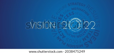 Vision 2022 New Year modern abstract circle word cloud text white shining bold light typography blue greeting card banner