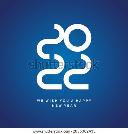 Happy New Year 2022 ultra modern design numbers typography white blue icon logo button