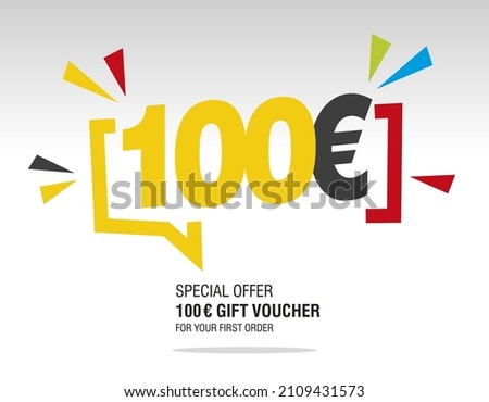 100 Euro internet website promotion sale offer big sale and super sale modern colorful coupon code 100 Euro discount gift voucher coupon