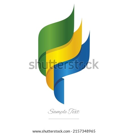 Gabon abstract 3D wavy flag green yellow blue modern Gabonese ribbon torch flame strip logo icon vector