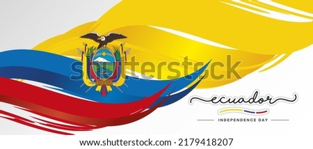 Ecuador Independence day, handwritten lettering calligraphy, abstract flag of Ecuador white background banner