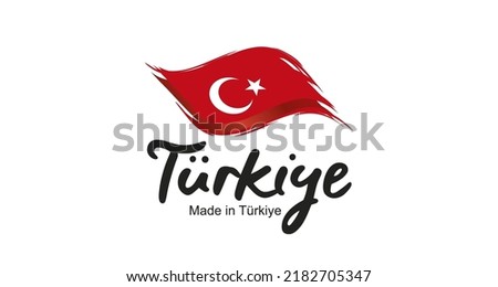 Made in Türkiye new handwritten Turkey flag ribbon typography lettering logo label banner