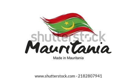 Made in Mauritania new handwritten flag ribbon typography lettering logo label banner