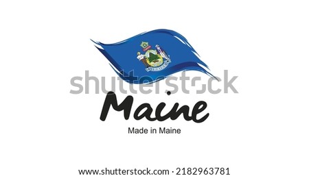 Made in Maine USA new handwritten flag ribbon typography lettering logo label banner