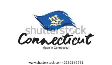 Made in Connecticut USA new handwritten flag ribbon typography lettering logo label banner