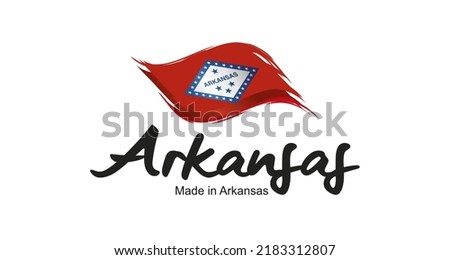 Made in Arkansas USA new handwritten flag ribbon typography lettering logo label banner