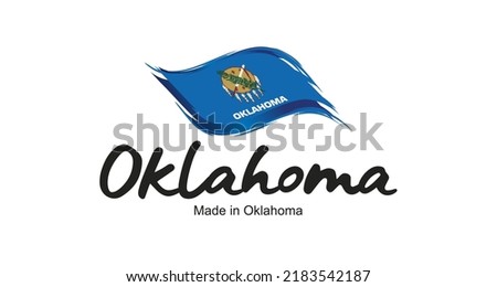 Made in Oklahoma USA new handwritten flag ribbon typography lettering logo label banner