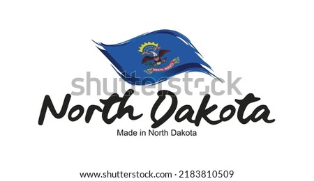 Made in North Dakota USA new handwritten flag ribbon typography lettering logo label banner