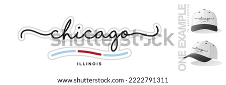 Chicago Illinois USA, abstract Chicago flag ribbon, new modern handwritten typography calligraphic logo icon with example of application