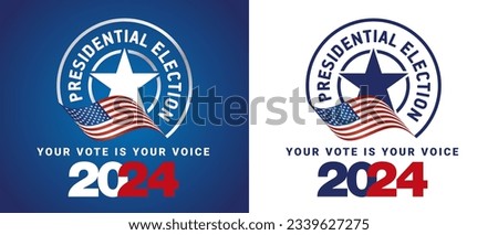 USA Presidential Election 2024. USA flag. Voting Day 2024 Election in USA, Political election campaign emblem logo on blue and white background