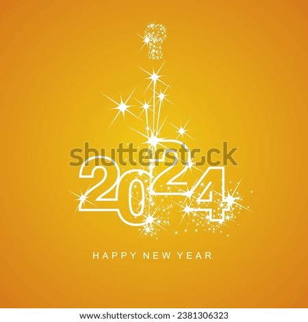 Happy New Year 2024 greetings firework white line design numbers white orange yellow color background