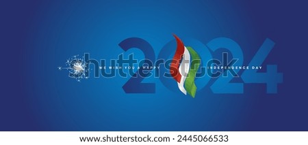 Happy Independence Day 2024 event. Hungary 3d flag ribbon flame over numbers of 2024 vector illustration on green background