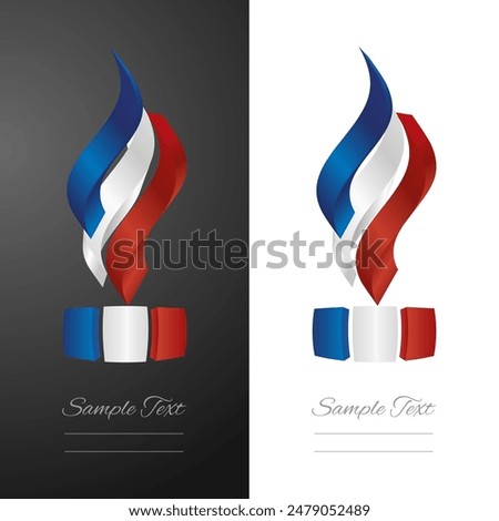 French abstract 3D wavy flag ribbon for fashion and industry labels. France 3D torch flame strip label sticker icon vector