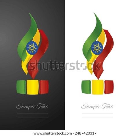 Ethiopian abstract 3D wavy flag ribbon for fashion and industry labels. Ethiopia 3D torch flame strip label sticker icon vector