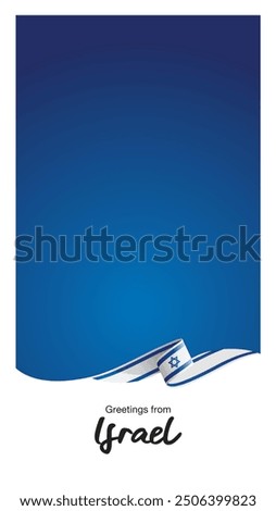 Greetings from Israel. Editable template for Stories and Reels. Social media template page with Israel flag ribbon and editable frame