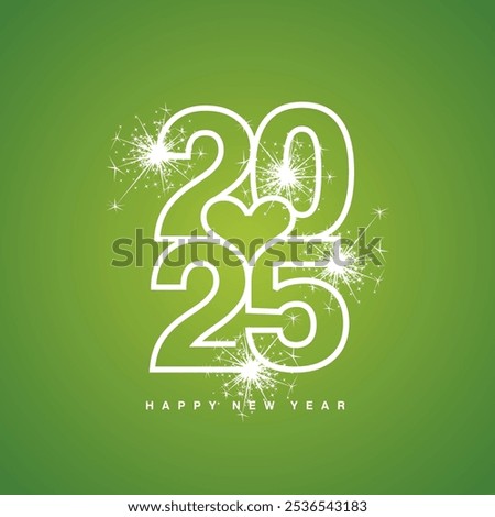 Love 2025 Happy New Year 2025 beautiful white modern line design typography logo with heart in the middle on lucky green greeting card background