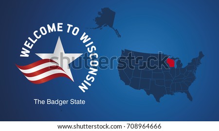 Welcome to Wisconsin USA map banner logo icon
