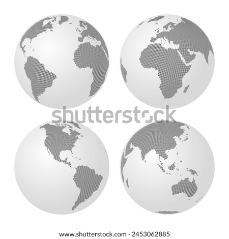 World globe dot halftone map. Abstract Earth vector icon set