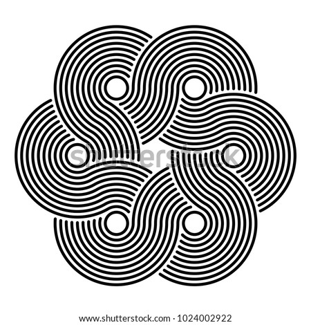 Interlaced curves, hexagonal flower, logo design element