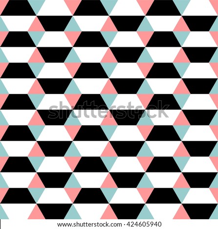 Op art seamless geometric pattern with black and white hexagons