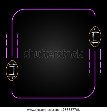 American football neon frame, modern glowing banner design, colorful modern design trend on black background. Vector illustration.