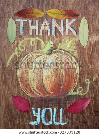 thank you card, pumpkin, autumn leaves,  thanksgiving background