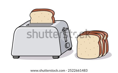 Isolated toaster illustration with breads beside in white background. Vector Illustration.