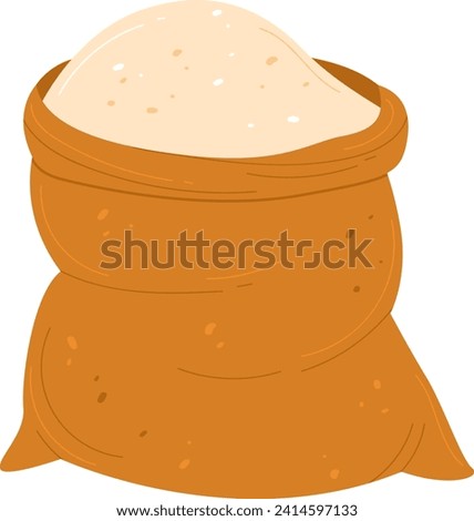 Sack of flour or grain isolated on white background. Cartoon full burlap bag with foodstuff or harvest. Agriculture and baking supply vector illustration.