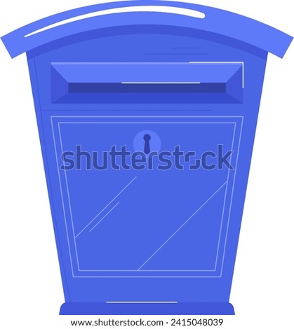 Blue mailbox vector illustration. Simplified flat color postal box design with a locked door.