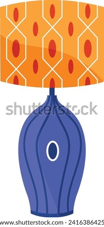 Blue and orange retro lampshade with geometric pattern. Modern home decor light fixture vector illustration.