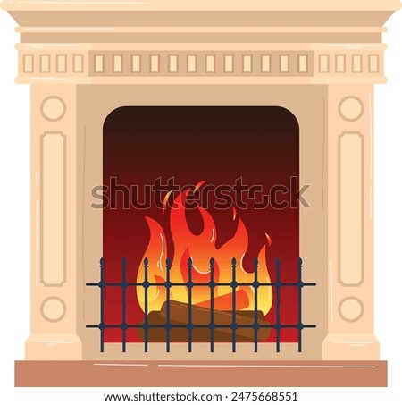 Cozy fireplace glowing hearth warm wooden logs ornate mantel rustic living room ambiance elemental warmth. Decorative stone frame traditional setting classic home design inviting comforting blaze