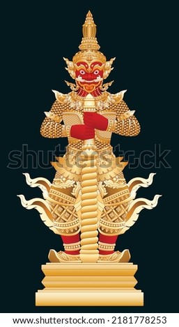 Thai God of Wealth giant guardian isolated on black background. Graphic vector