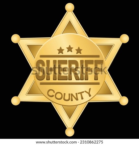 Gold Sheriff Star Badge isolated on dark background. Graphic vector