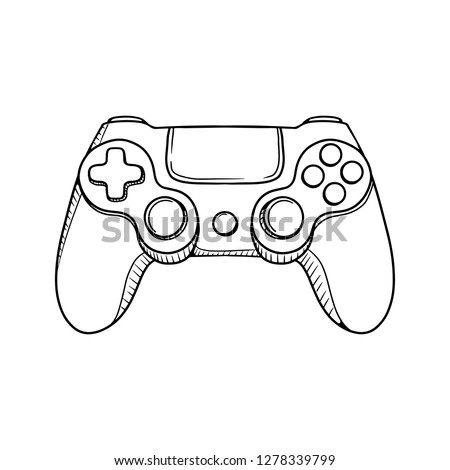Gaming controller illustration. Retro Gaming controller line drawing