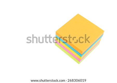 Color block of paper notes isolated on white background