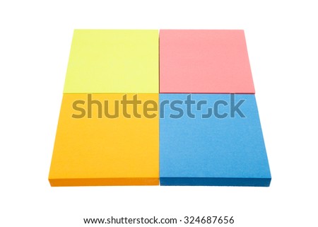 Four color block of paper notes isolated on white background