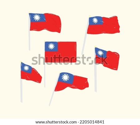 Hand drawing style of Taiwan flags in vector flat illustration