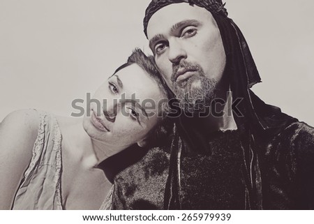 Portrait of young man and woman on a white background