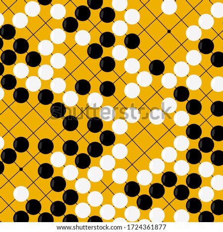 Vector pattern of go game board with stones on it. For ads and competitions merch. Baduk board game background. Weiqi print
