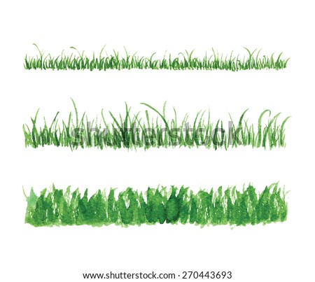 Hand Drawn Watercolor Grass Set Isolated On White Background. Sketch ...