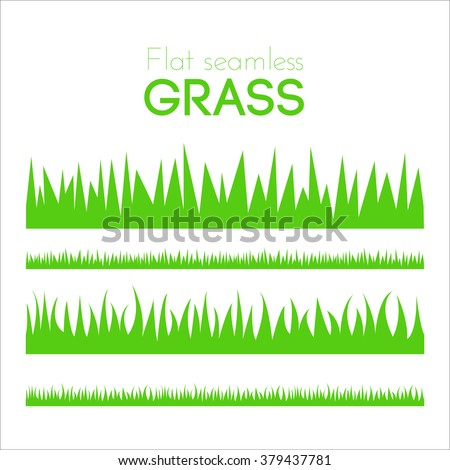 Vector flat grass set isolated on white background. Horizontal seamless grass in cartoon style. Green grass pattern for illustration and game design. Abstract grass. Spring fresh grass kit. Brush.