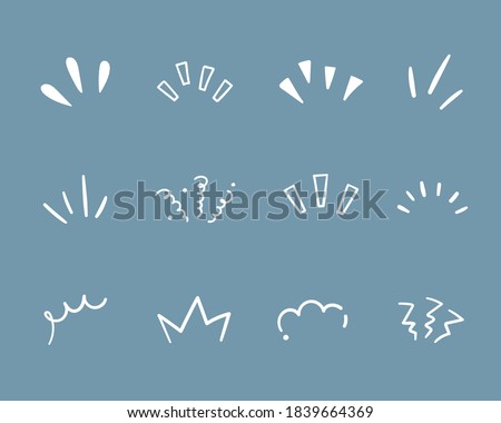 A set of hand-drawn illustrations of lines showing concentrated lines, awareness, inspiration, sunburst, sun rays, surprises, etc. Stockfoto © 