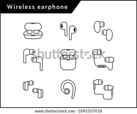 Simple and flat icon set of wireless earphones